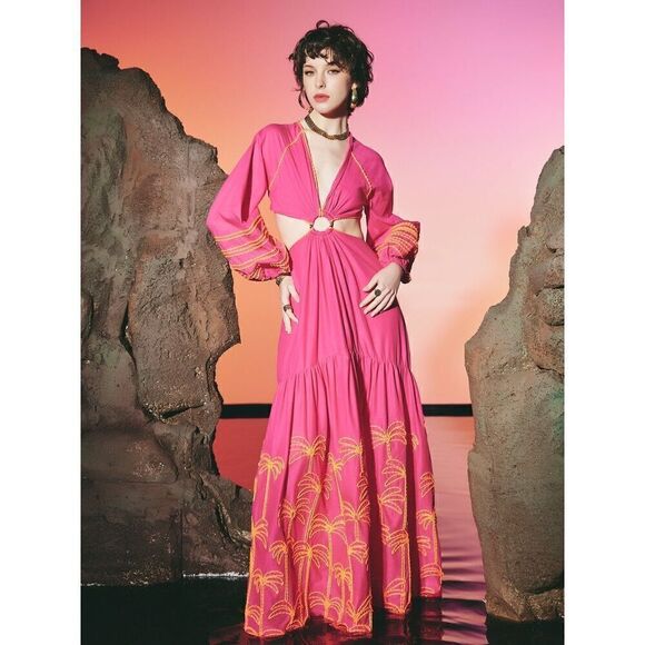 lace the label Dresses & Skirts - LACE THE LABEL CUTOUT RING PALM EMBROIDED DRESS MAGENTA Size S NWT $690